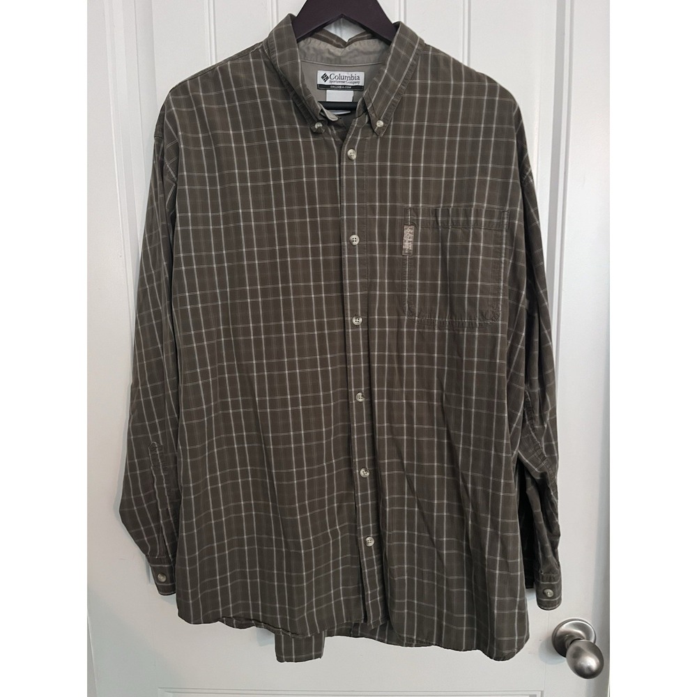 Columbia Mens XL Button Down Long Sleeve Plaid Checkered Green White 487